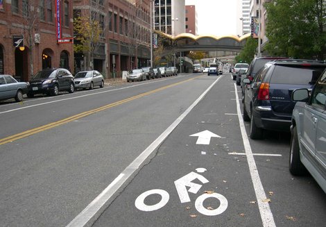 Bike lane in Spokane, Washington   Image Source: http://media.spokesman.com/photos/2011/02/07/Howard_St._Bike_Lane_t470.jpg?84974f3f373deb0dda0f75a22ddd9b7d3a332b26